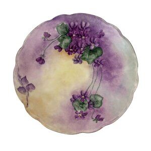 M & Z Austria Purple Hand Painted Floral Plate 8.5" Vintage Signed Victorian